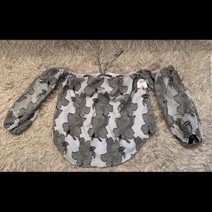 Leith blue floral off shoulder top